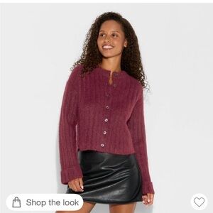 Women's Ribbed Crewneck Cardigan - Wild Fable™ Burgundy XS NWT